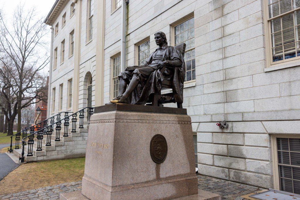 The John Harvard Statue in Harvard Yard