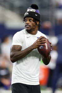 Lamar Jackson warming up pre-game.