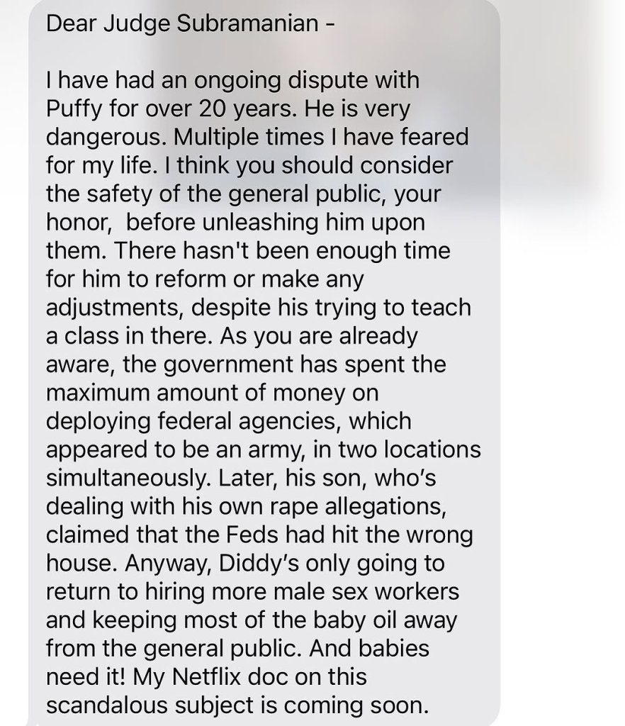 50 Cent Diddy Letter